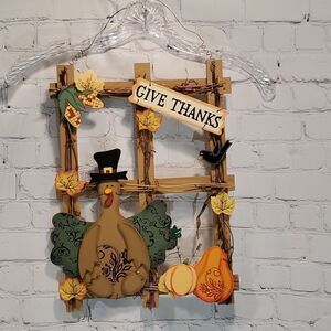 Give Thanks wood turkey hanging sign